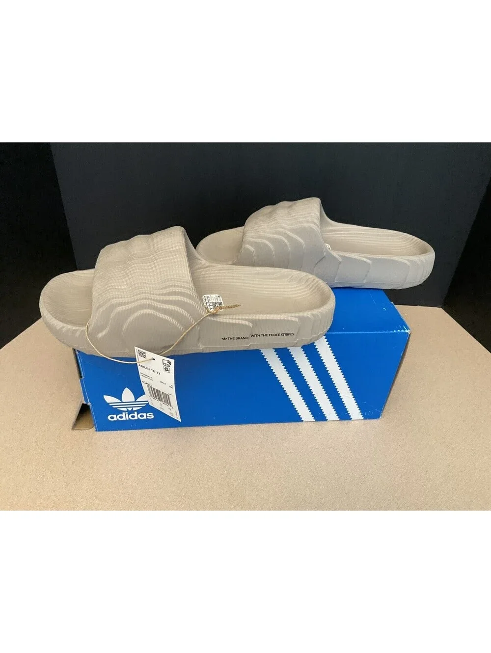 New! Mens Adidas Adilette 22 Light Brown/Light Brown/Black Slides. Size 8. Nice!